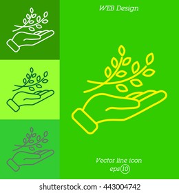 Web line icon. A branch in the hand