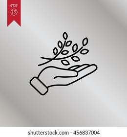 Web line icon. A branch in the hand
