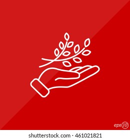 Web line icon. A branch in the hand