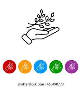 Web line icon. A branch in the hand