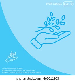 Web line icon. A branch in the hand