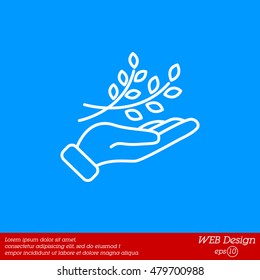 Web line icon. A branch in the hand