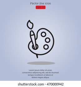 Web line icon. Brush and paint, palette with paints and brush