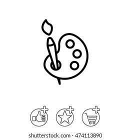 Web line icon. Brush and paint, palette with paints and brush