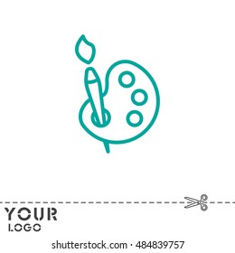 Web line icon. Brush and paint, palette with paints and brush