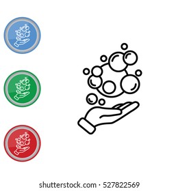 Web line icon. Bubbles in the hand, bubble blower