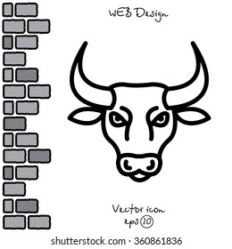 Web line icon. Bull; wild animals