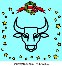 Web line icon. Bull; wild animals