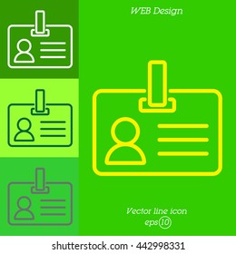 Web line icon. Business; blank id cards with clasp  (badge)