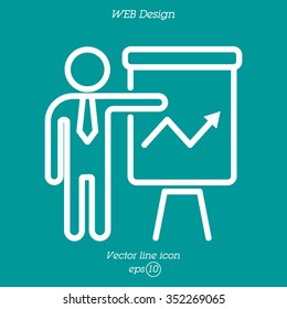 Web line icon. Business; Report (man at the flipchart)