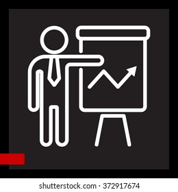 Web line icon. Business; Report (man at the flipchart)