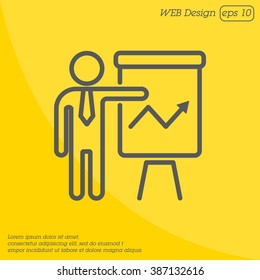 Web line icon. Business; Report (man at the flipchart)