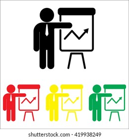 Web line icon. Business; Report (man at the flipchart)