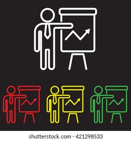 Web line icon. Business; Report (man at the flipchart)