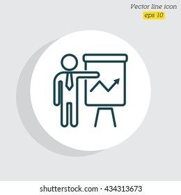 Web line icon. Business; Report (man at the flipchart)