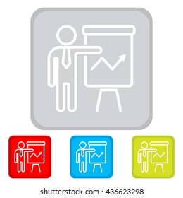 Web line icon. Business; Report (man at the flipchart)