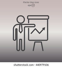 Web line icon. Business; Report (man at the flipchart)