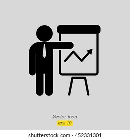 Web line icon. Business; Report (man at the flipchart)