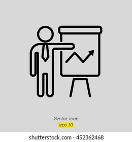 Web line icon. Business; Report (man at the flipchart)