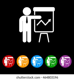 Web line icon. Business; Report (man at the flipchart)