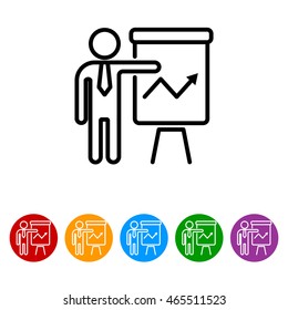 Web line icon. Business; Report (man at the flipchart)