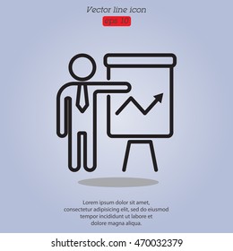 Web line icon. Business; Report (man at the flipchart)