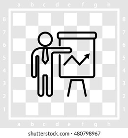 Web line icon. Business; Report (man at the flipchart)