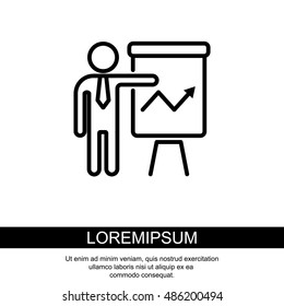 Web line icon. Business; Report (man at the flipchart)