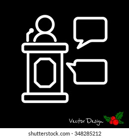 Web line icon. Business; Speaker, orator speaking from tribune 