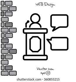 Web line icon. Business; Speaker, orator speaking from tribune 