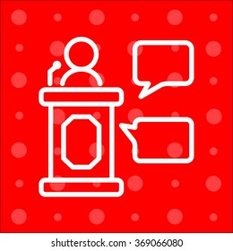 Web line icon. Business; Speaker, orator speaking from tribune 