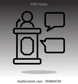 Web line icon. Business; Speaker, orator speaking from tribune 