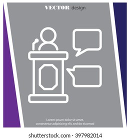 Web line icon. Business; Speaker, orator speaking from tribune 