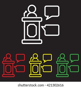 Web line icon. Business; Speaker, orator speaking from tribune 