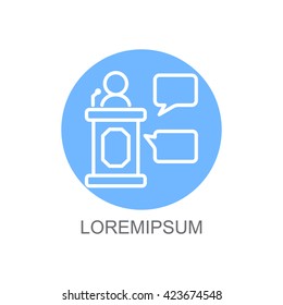 Web line icon. Business; Speaker, orator speaking from tribune 
