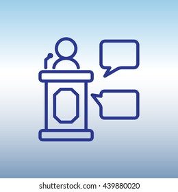Web line icon. Business; Speaker, orator speaking from tribune 