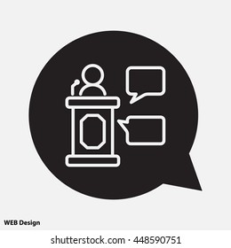 Web line icon. Business; Speaker, orator speaking from tribune 