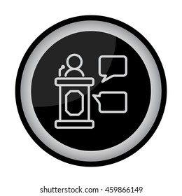 Web line icon. Business; Speaker, orator speaking from tribune 