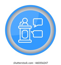 Web line icon. Business; Speaker, orator speaking from tribune 