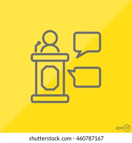 Web line icon. Business; Speaker, orator speaking from tribune 