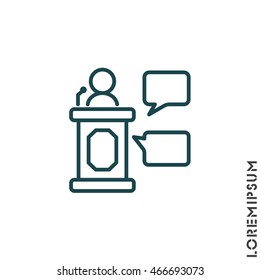 Web line icon. Business; Speaker, orator speaking from tribune 