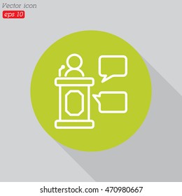 Web line icon. Business; Speaker, orator speaking from tribune 