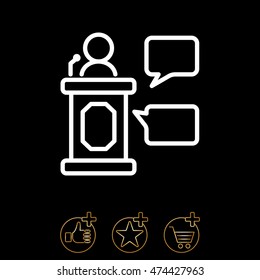 Web line icon. Business; Speaker, orator speaking from tribune 