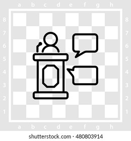 Web line icon. Business; Speaker, orator speaking from tribune 