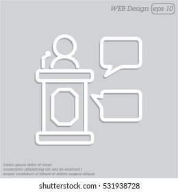 Web line icon. Business; Speaker, orator speaking from tribune 
