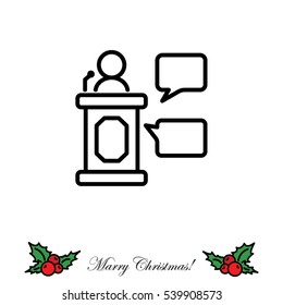 Web line icon. Business; Speaker, orator speaking from tribune 