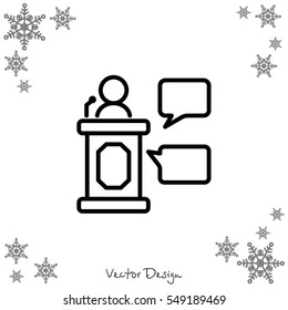 Web line icon. Business; Speaker, orator speaking from tribune 