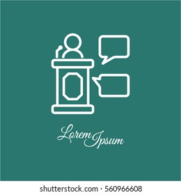 Web line icon. Business; Speaker, orator speaking from tribune 