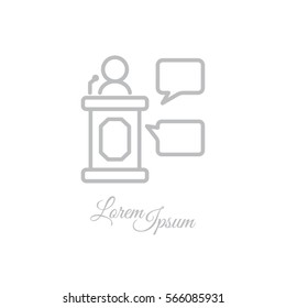 Web line icon. Business; Speaker, orator speaking from tribune 