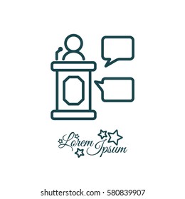 Web line icon. Business; Speaker, orator speaking from tribune 